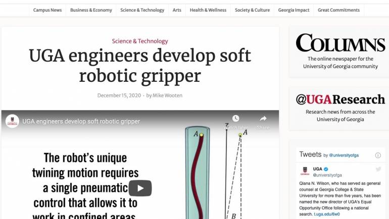 Our Twining Plant Inspired Soft Robot is Highlighted by UGA Today